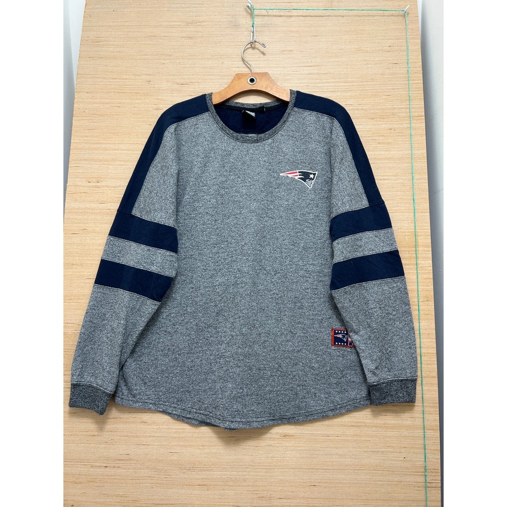 NFL Team Apparel New England Patriots Gray Navy Long Sleeve Shirt Mens Large L
